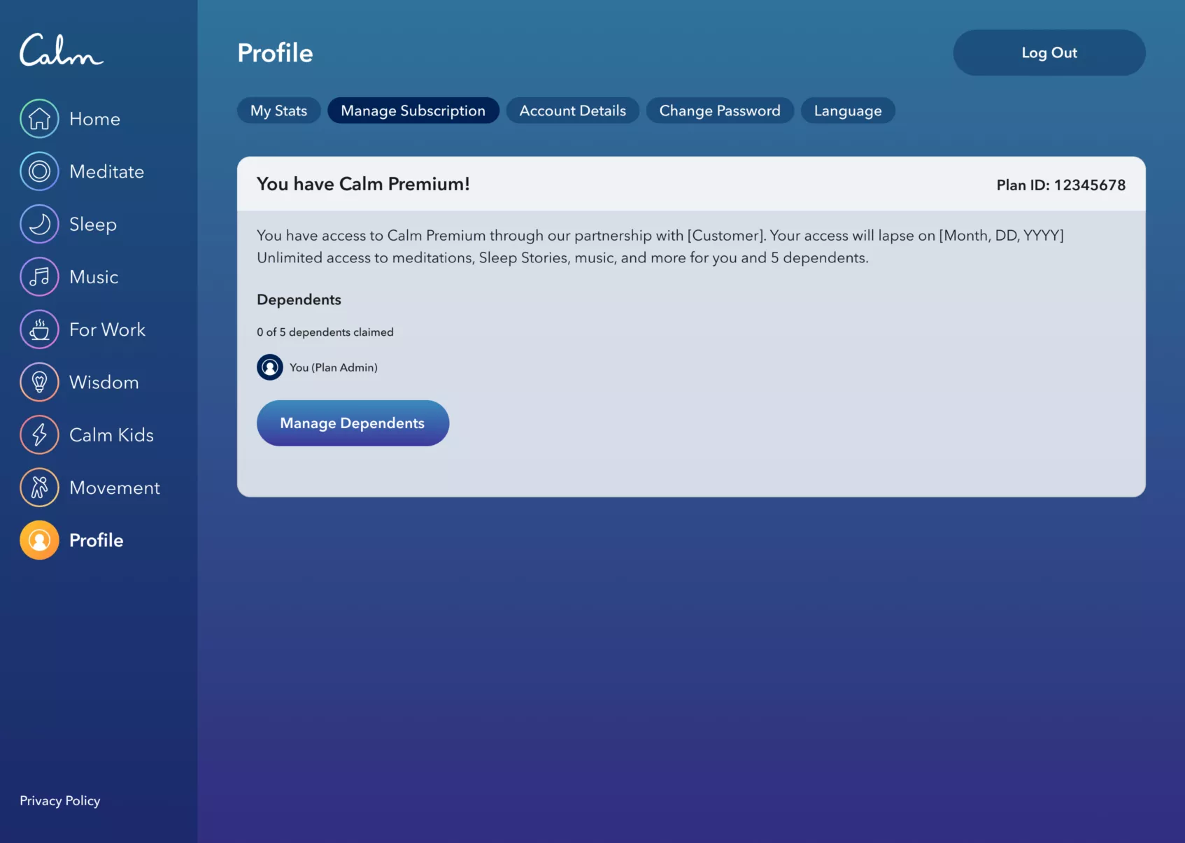 Calm Premium manage subscription